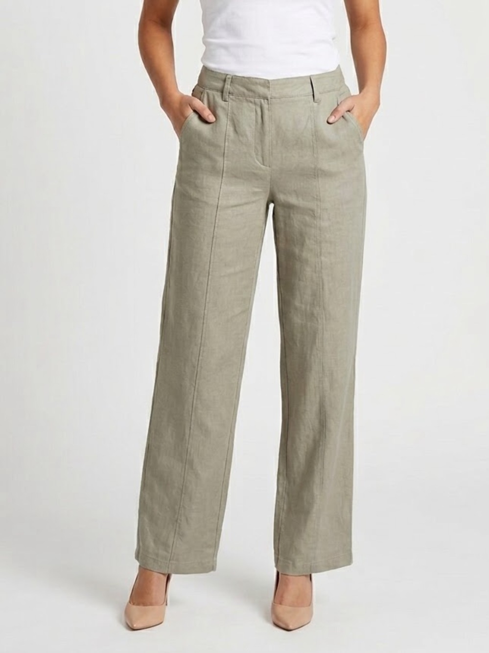 NWT Zara Woman's Linen Blend Wide Straight Tailored Leg Pants Small